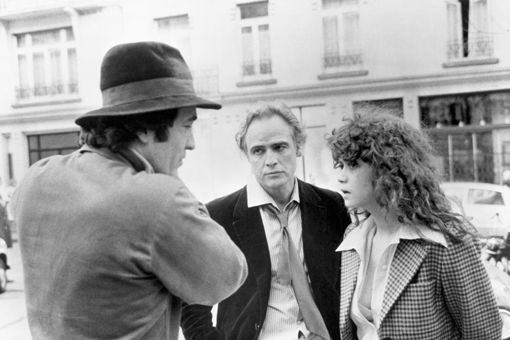 Bernardo Bertoluči, Marlons Brando un Marija Šnaidere, uzņemot filmu "Pēdējais tango Parīzē / Ultimo tango a Parigi" (1972)