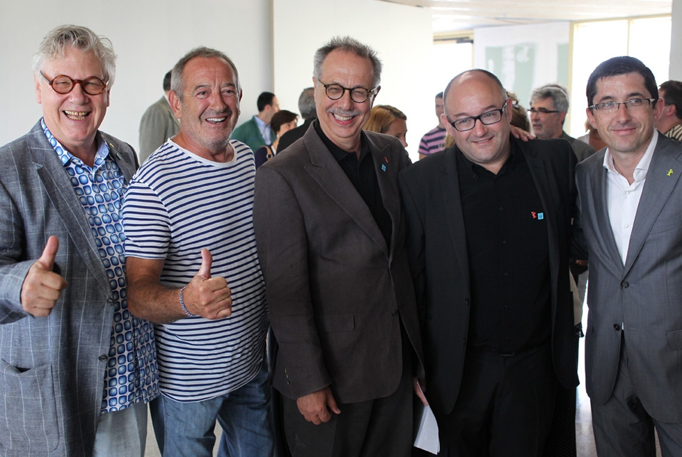 No kreisās: Thomas Struck (Berlināles "Culinary Cinema" koordinators), basku pavārs Karlos Arguiñano, Dieter Kosslick (tobrīd Berlināles direktors), José Luis Rebordinos (Sansebastjanas festivāla direktors) un Joxe Mari Aizega (Basque Culinary Center direktors). Fotogrāfijas autors: Jesus Uriarte