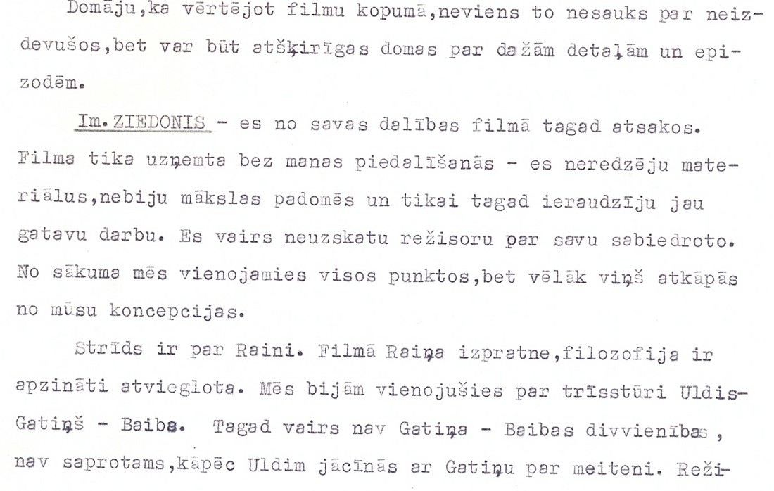 Fragments no Rīgas kinostudijas Mākslas padomes sēdes protokola, Rīgas Kino muzeja krājums