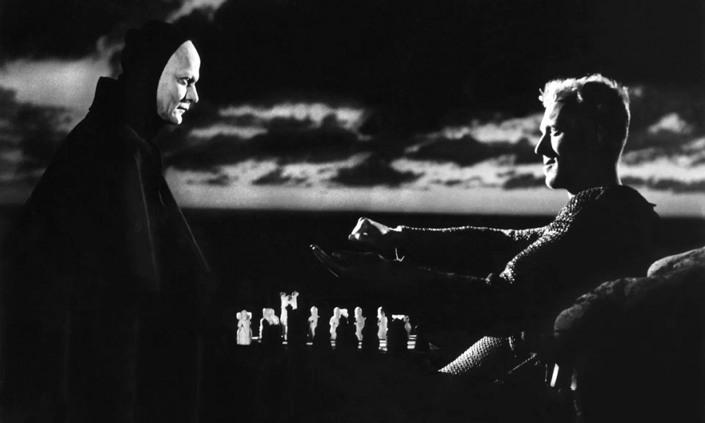 Kadrs no Ingmara Bergmana filmas "Septītais zīmogs / Det sjunde inseglet" (1957)